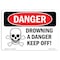 Signmission Safety Sign, OSHA Danger, 10" Height, Drowning Danger Keep Off, Landscape OS-DS-D-1014-L-1653 - alternate 1